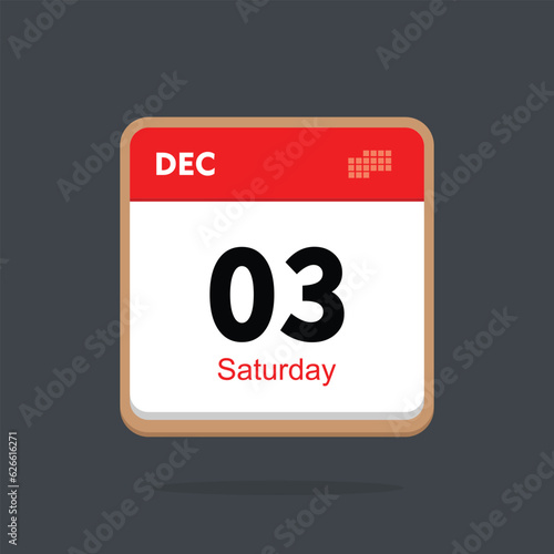 saturday 03 december icon with black background, calender icon