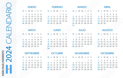 Calendar 2024 Horizontal - illustration. Argentinian version