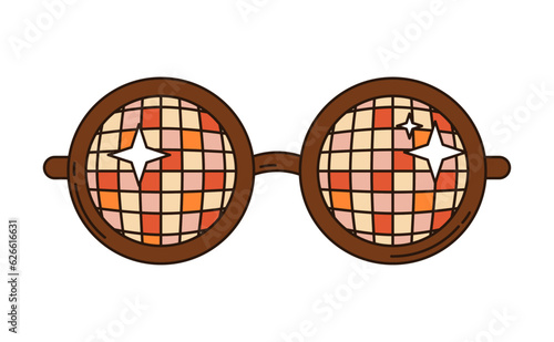 Groovy hippie sunglass.  Cute retro psychedelic glass. Vector illustration.