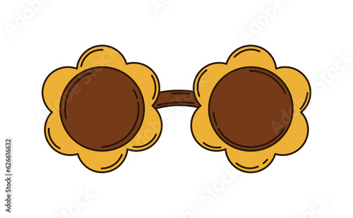 Groovy hippie sunglass.  Cute retro psychedelic glass. Vector illustration.