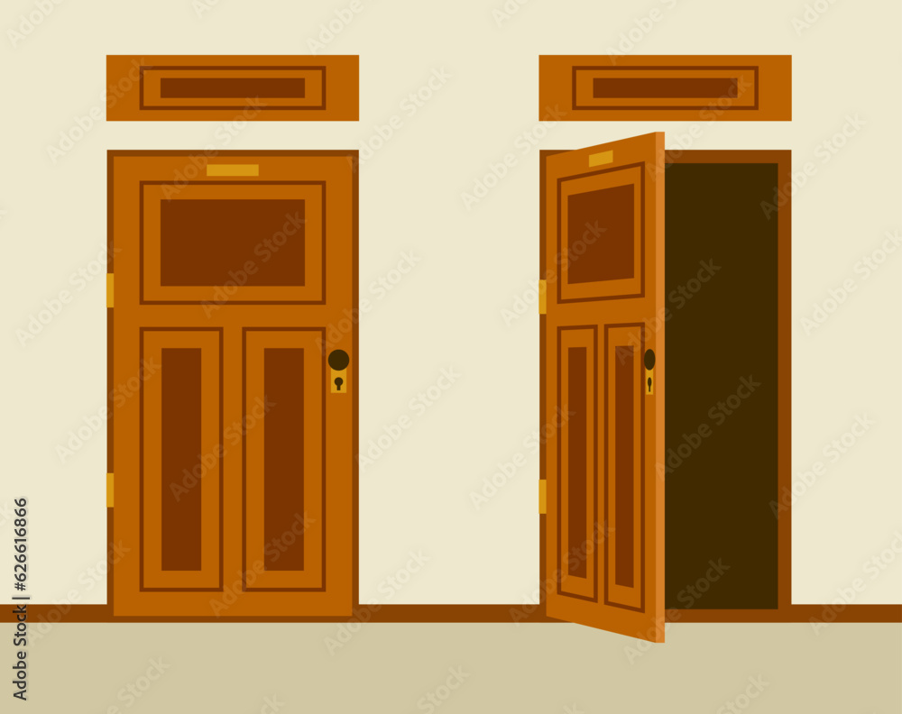 Door close and open room house concept. Vector graphic design illustration Door close and open room house concept. Vector graphic design illustration