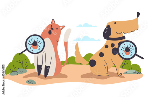 Animal pet dog cat tick attack season concept. Vector graphic design element illustration