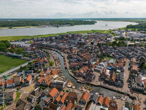 Aerial drone photo of the harbour and town of Bunschoten and Spakenburg photo