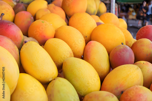 Harvested Tropical Sweet Delights  Mouthwatering Closeup Illustration Image of a Pile of Mangoes In The Farmer s Market Generative Ai