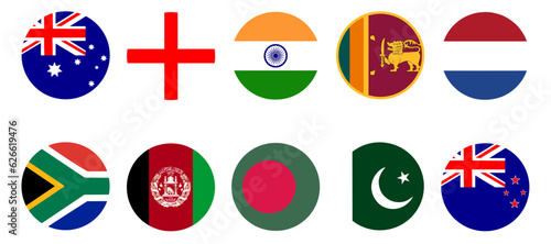 T20 world cup 2024 participating teams. round flag icon 