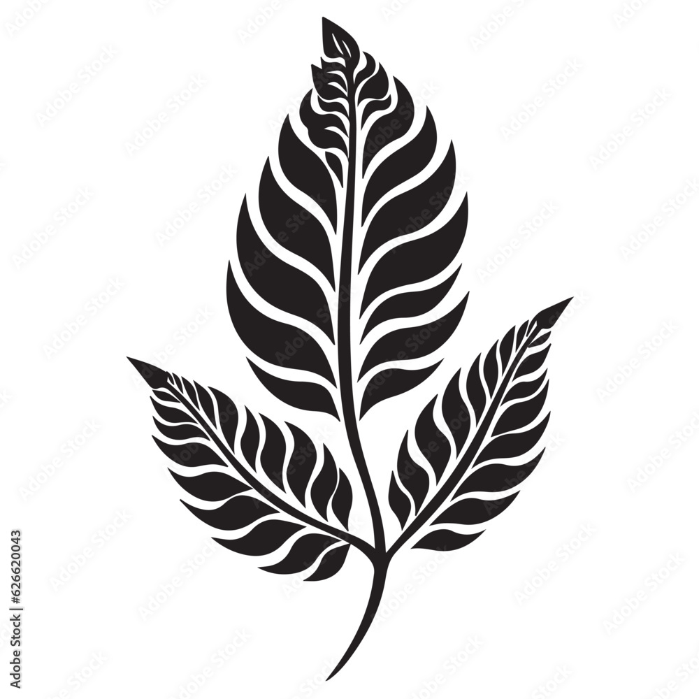 Wide leaf black and white leaf silhouette, vector leaves, editable and ready to print,