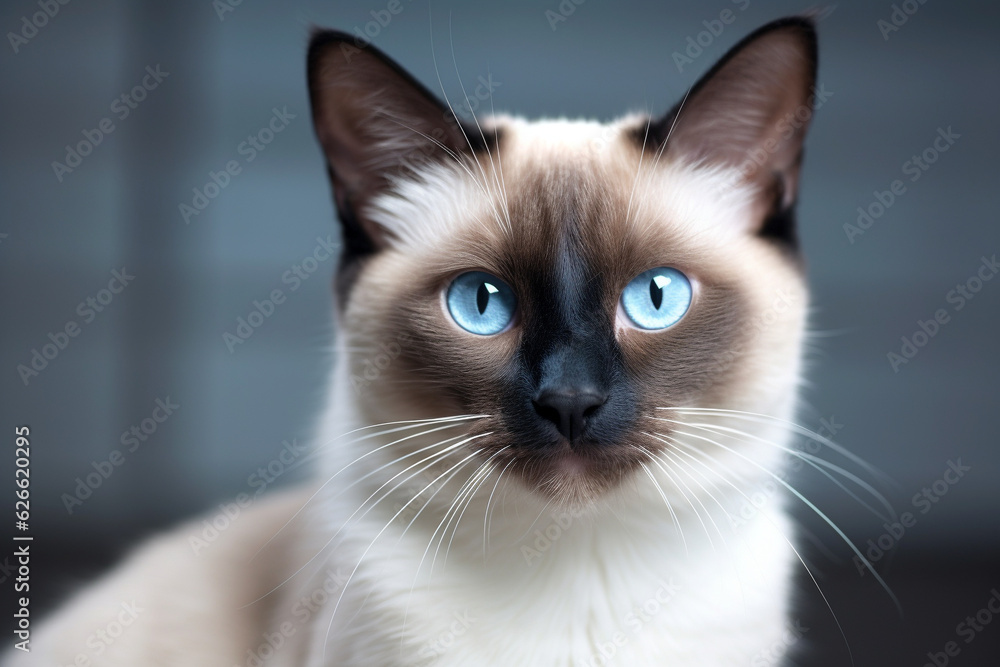 Portrait of a Thai or Siamese cat with blue eyes. Portrait of a Thai or Siamese cat with blue eyes.