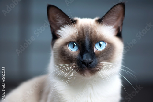 Portrait of a Thai or Siamese cat with blue eyes.