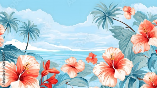 Colorful Flowers on the Beach Ai Generative