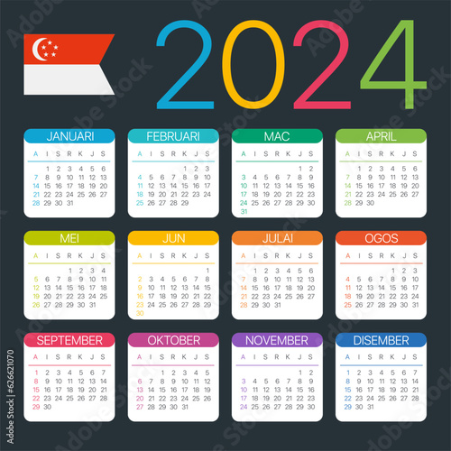 2024 Calendar - vector template graphic illustration - Singaporean version