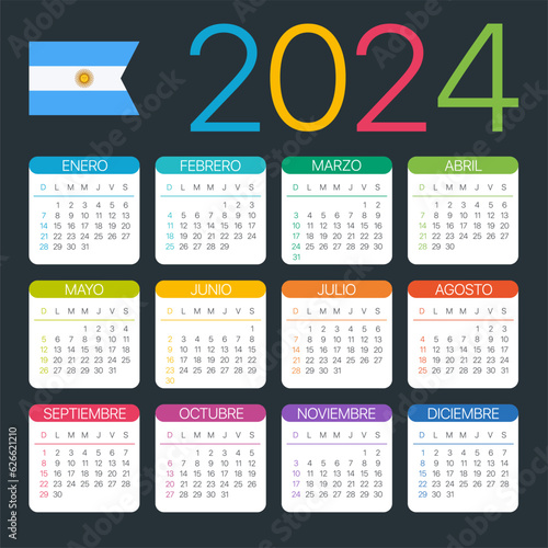 2024 Calendar - vector template graphic illustration - Argentine version