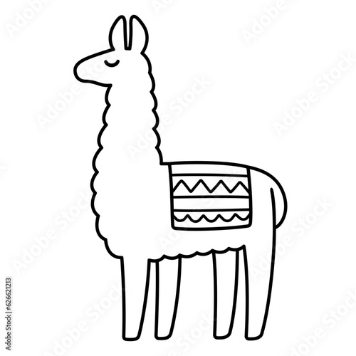 Simple cartoon llama drawing, line art doodle