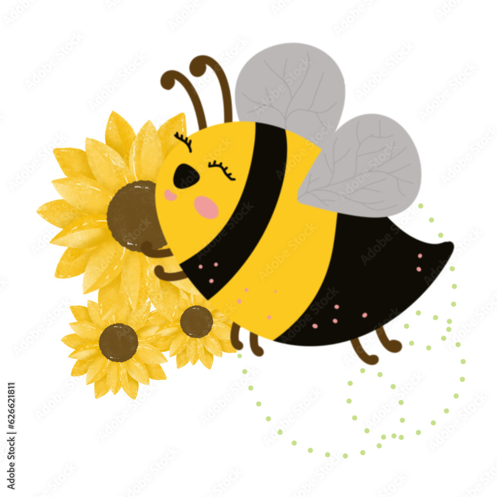 Obraz premium Little bee and sunflower 