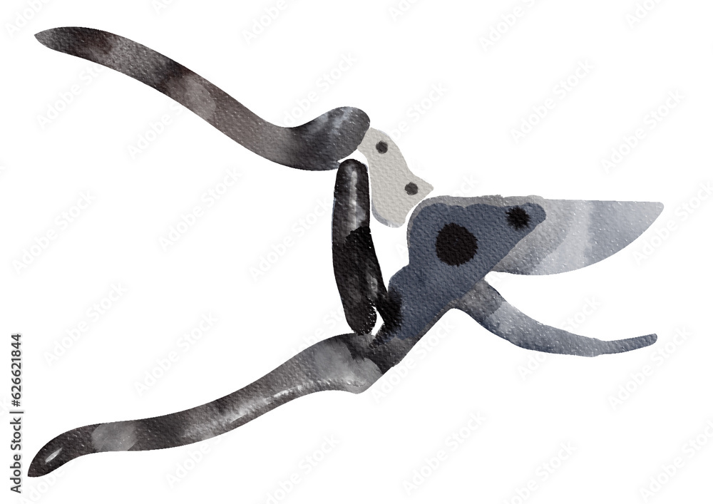 A watercolor PNG transparent background illustration of Pruning Shears, plant cutting scissors gardening, gardening tools. Design elements accessories for gardening, farming, agriculture. A watercolor PNG transparent background illustration of Pruning Shears, plant cutting scissors gardening, gardening tools. Design elements accessories for gardening, farming, agriculture.