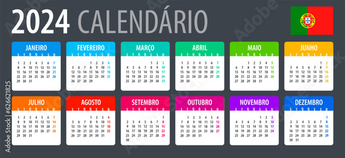 2024 Calendar - vector template graphic illustration - Portuguese version