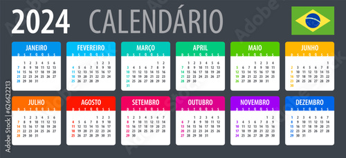 2024 Calendar - vector template graphic illustration - Brazilian version