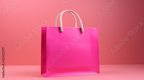 Shopping bag isolated on pink background. Created with Generative AI technology.