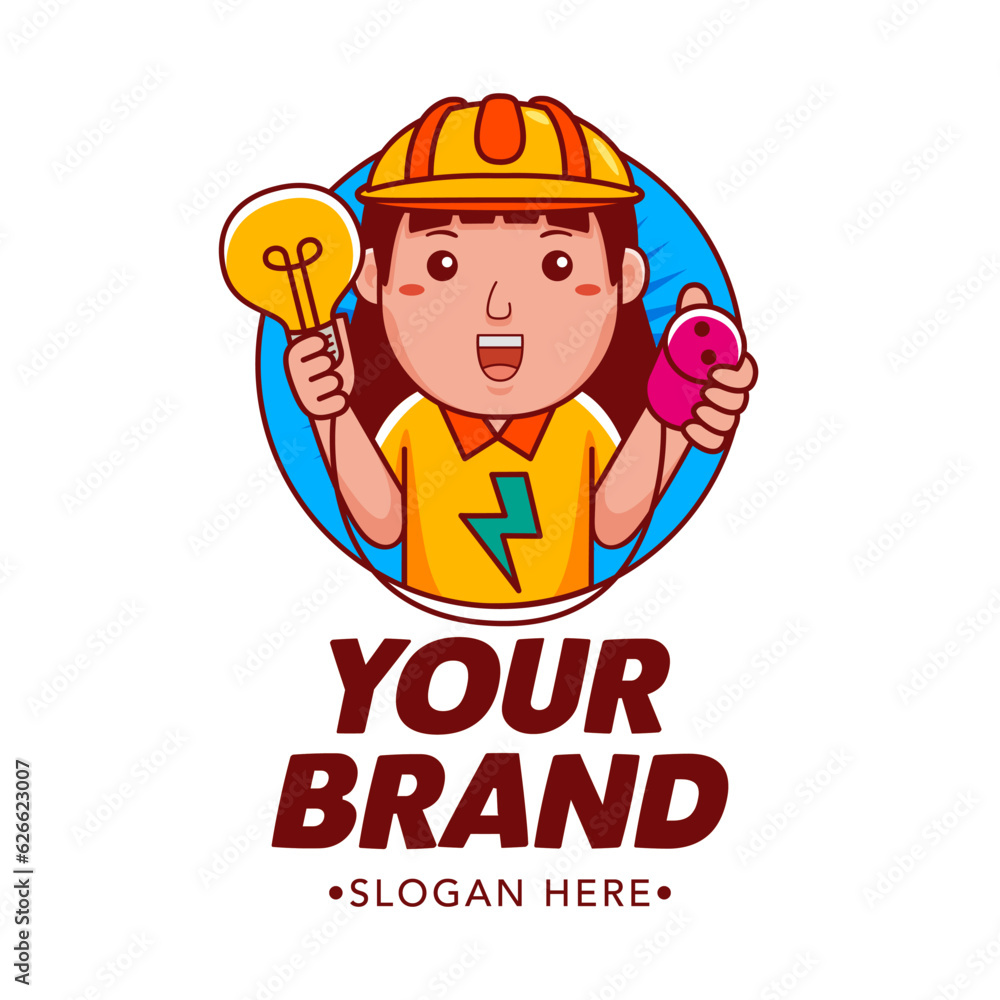 Woman Electrician Cartoon Character Logo Vector Template Woman Electrician Cartoon Character Logo Vector Template
