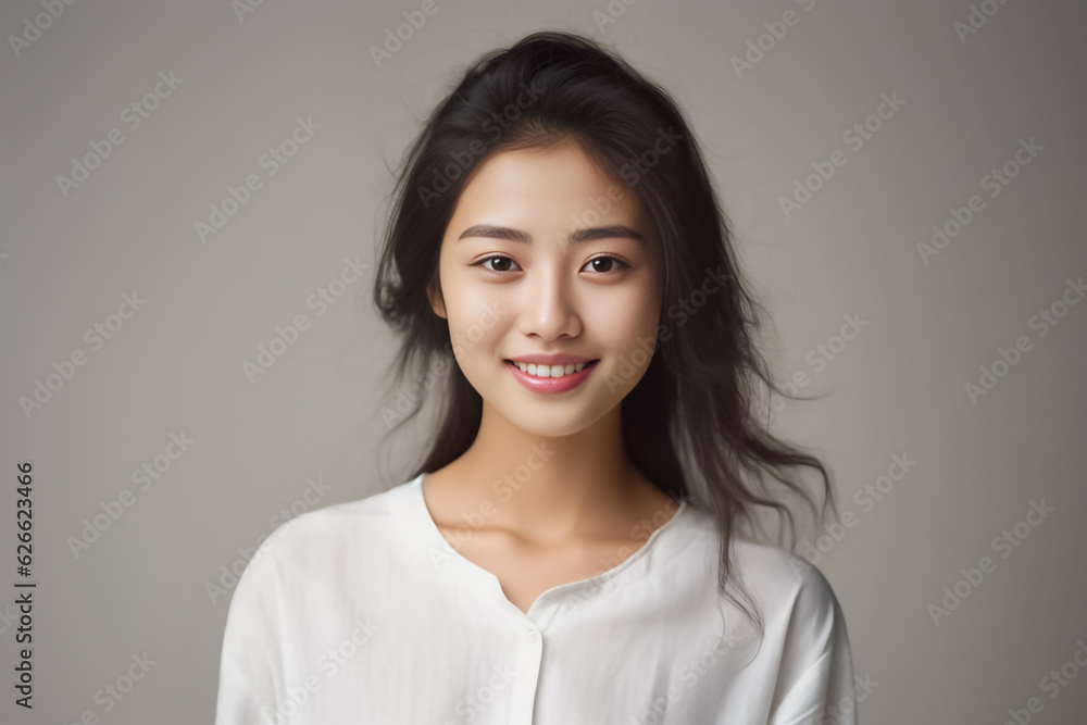 Smart Casual Office Shirt uniform Girl Teenager - Adult stands in front of White Background. generative AI Smart Casual Office Shirt uniform Girl Teenager - Adult stands in front of White Background. generative AI