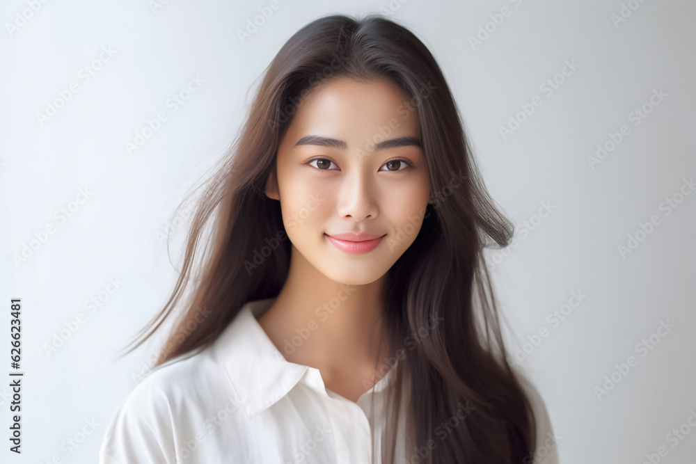 Smart Casual Office Shirt uniform Girl Teenager - Adult stands in front of White Background. generative AI Smart Casual Office Shirt uniform Girl Teenager - Adult stands in front of White Background. generative AI