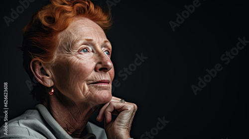 Pensive woman on a dark background. © MP Studio