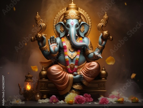 Ganesha on Sacred Throne. Generative ai