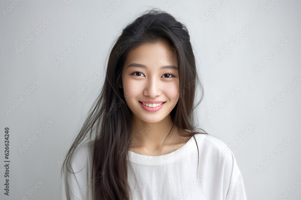 Pajamas on a Beautiful Asian Japanese Girl 16-30 years old, looks at the camera on White Background. generative AI Pajamas on a Beautiful Asian Japanese Girl 16-30 years old, looks at the camera on White Background. generative AI
