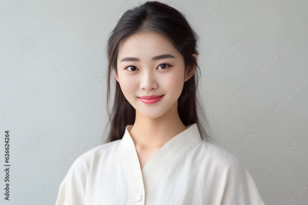 Pajamas on a Beautiful Asian Japanese Girl 16-30 years old, looks at the camera on White Background. generative AI Pajamas on a Beautiful Asian Japanese Girl 16-30 years old, looks at the camera on White Background. generative AI