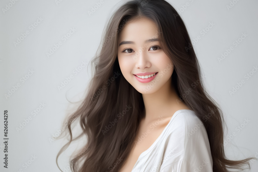 Pajamas on a Beautiful Asian Japanese Girl 16-30 years old, looks at the camera on White Background. generative AI Pajamas on a Beautiful Asian Japanese Girl 16-30 years old, looks at the camera on White Background. generative AI