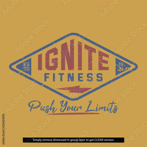 Vintage Distressed Clean Grunge Gym Ignite Fitness Lockup Type Badge Logo