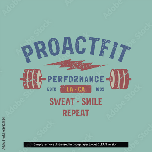 Proactfit Vintage Distressed Clean Grunge Gym Fitness Lockup Type Badge Logo