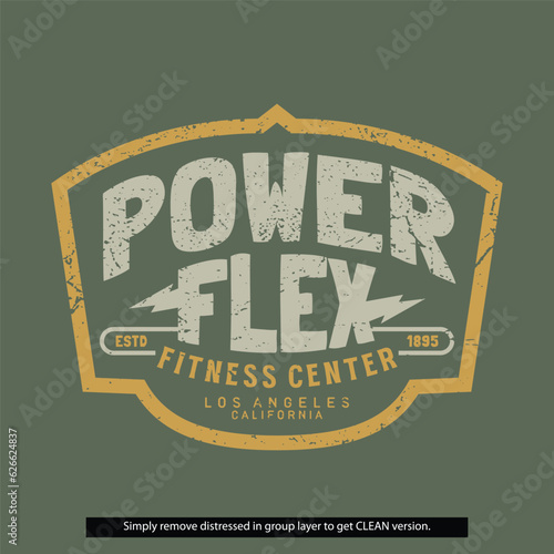 Vintage Distressed Clean Grunge Gym Fitness Power Flex Lockup Type Badge Logo