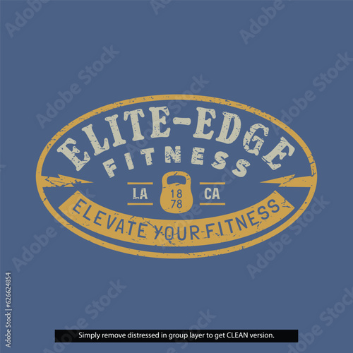 Vintage Distressed Clean Grunge Gym Elite Edge Fitness Lockup Type Badge Logo