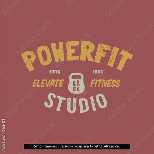 Powerfit Studio Vintage Distressed Clean Grunge Gym Fitness Lockup Type Badge Logo
