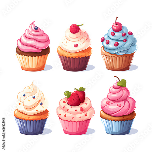 Set of delicious cupcakes vector illustration