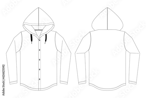 Technical Sketch Air Force Designer Full Sleeve Hood Shirt, Shirt outline design blank template, Full Sleeve Shirt, Hood Shirt, Front and back, Casual Style, Fashion Vector Illustration