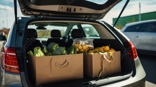 Wallpaper Mural Fresh vegetable with groceries from a supermarket in a car trunk, Shopping in the supermarket. Torontodigital.ca