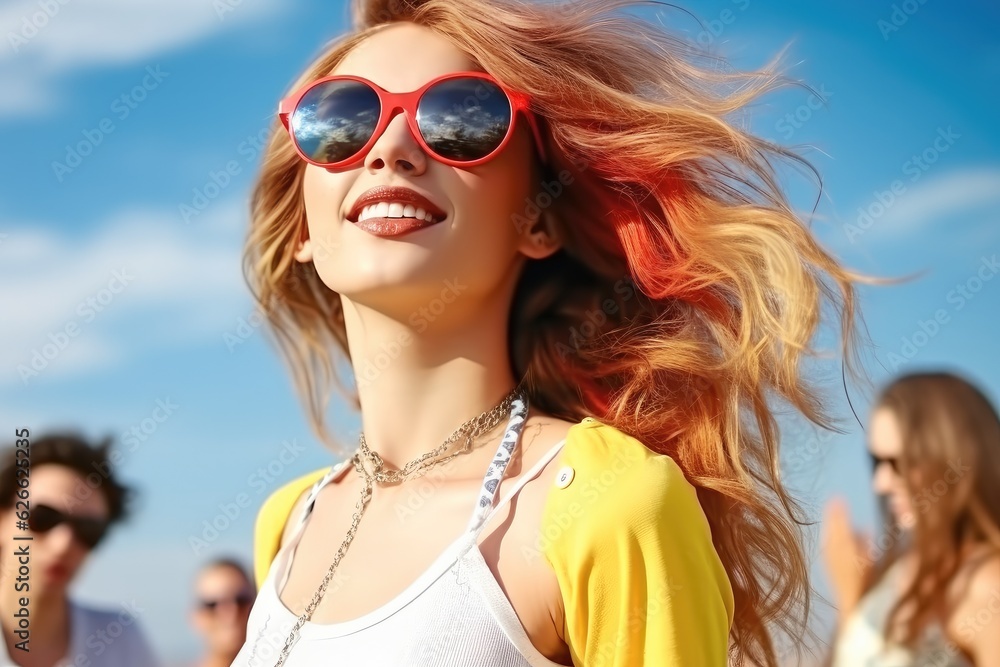 Beautiful stylish young woman in sunglasses.