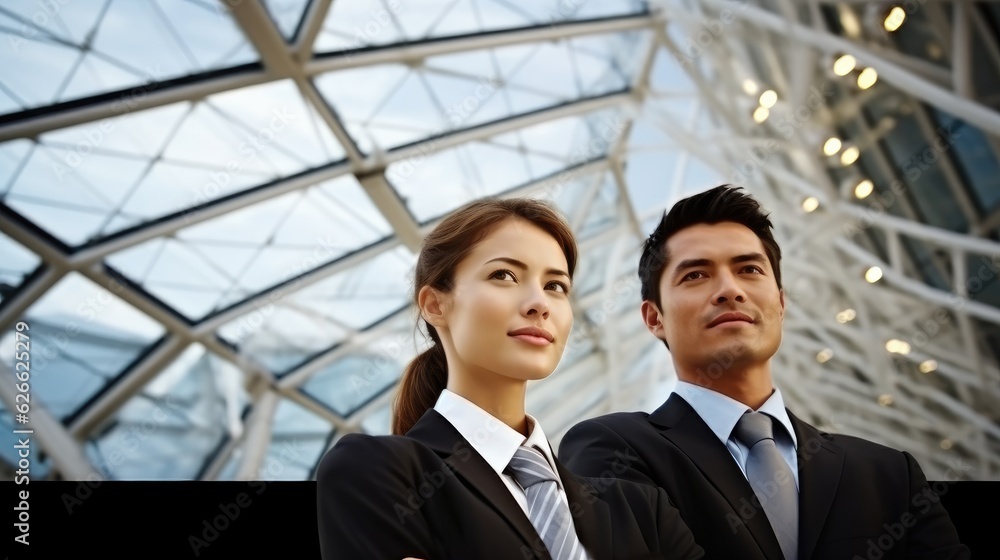 Two business people stand in modern office, Leadership and determined to success. Two business people stand in modern office, Leadership and determined to success.