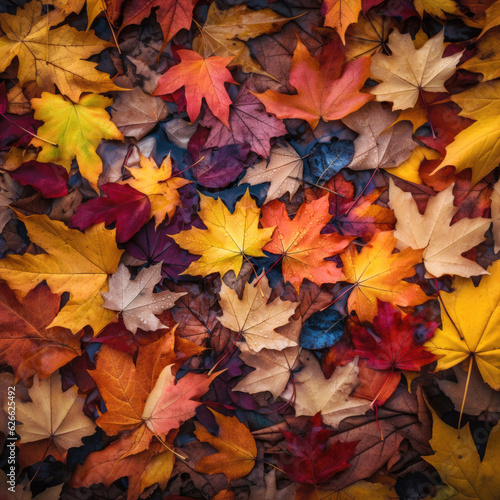 Colourful autumn maple leaves on the ground  vibrant square background
