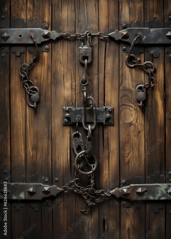 Closeup on a Wooden Door in Dungeon Wall. Generative ai Closeup on a Wooden Door in Dungeon Wall. Generative ai