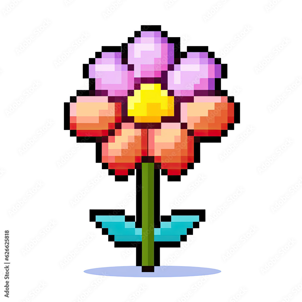 Obraz premium Pixel flowers art cute beauty colorful 8 bit cartoon retro game style