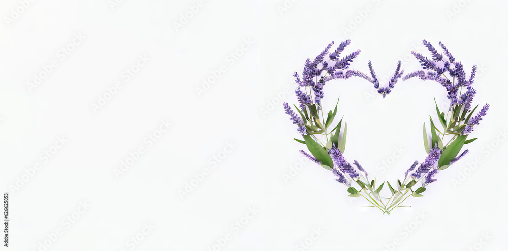 Lavender Petal Perfection: Love's Heart on White Background, Generative AI