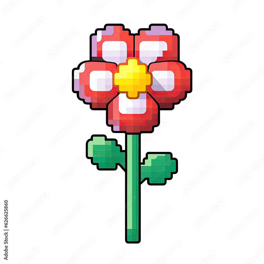 Pixel flowers art  cute beauty colorful 8 bit cartoon retro game style