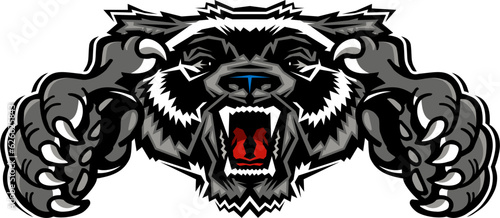 mean wolverine mascot with claws for school, college or league sports