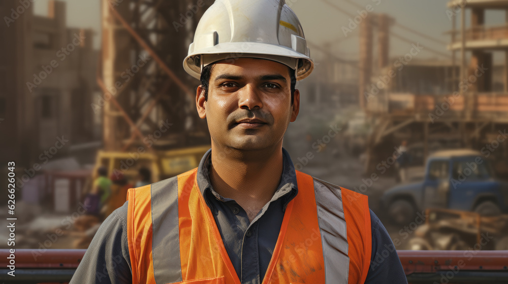 Factory worker wearing a safety helmet in the background of a production line. Factory worker wearing a safety helmet in the background of a production line.