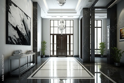 Interior of modern living room with black marble floor