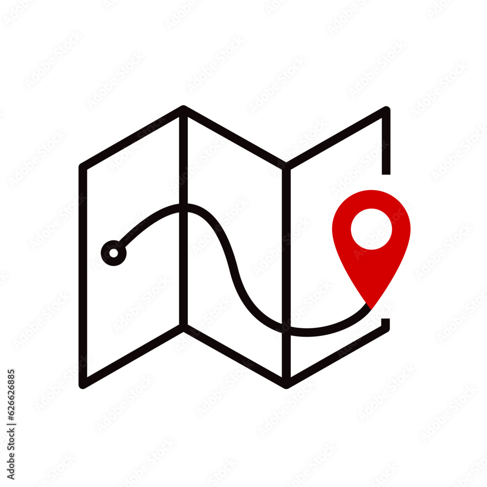 Map with a pin, route planning, travel - vector icon Map with a pin, route planning, travel - vector icon
