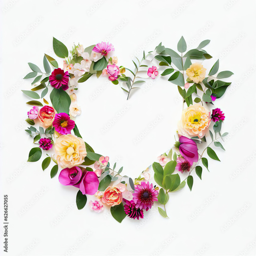 Love's Pixelated Garden: Flowering Heart on White Background, Generative AI
