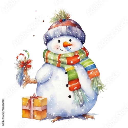 Cute Snowman Winter Celebration white background. Winter Party Clipart for celebration design, planner sticker, pattern, background, invitations, greeting cards, sublimation Generative Al Illustration
